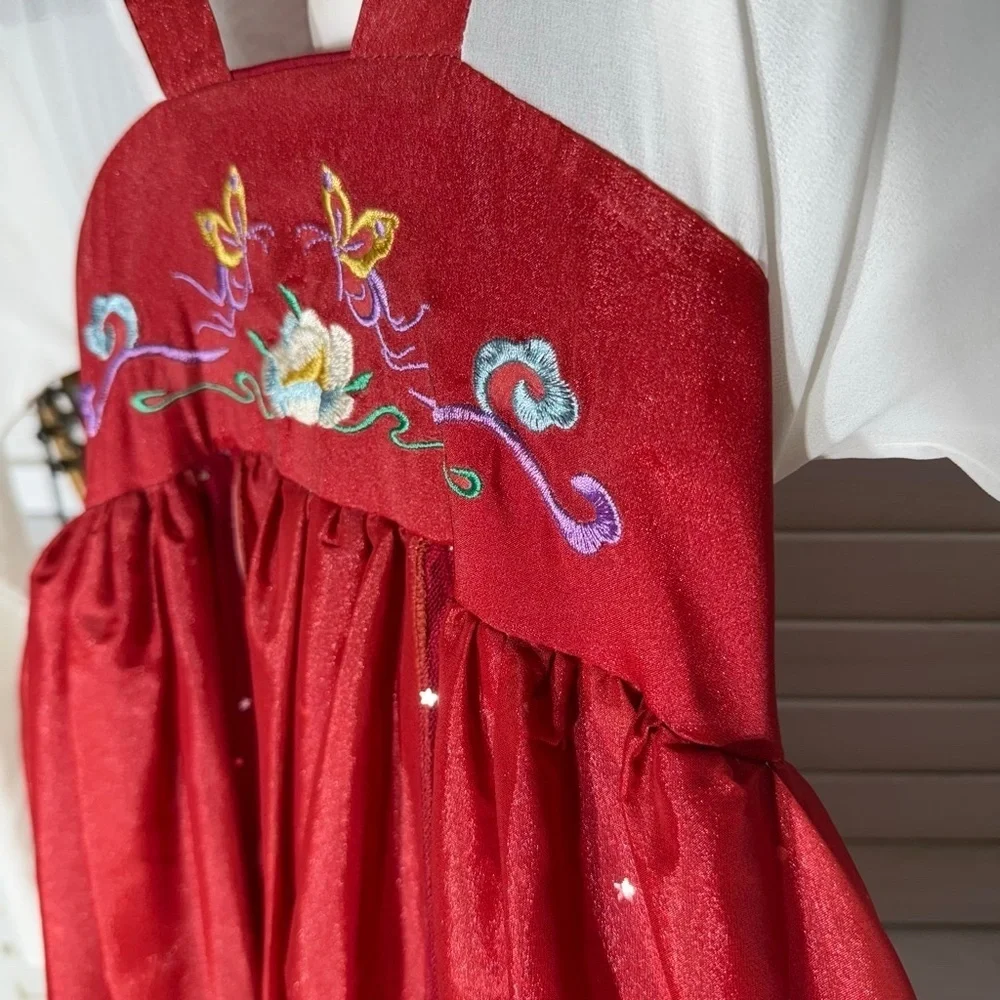 Vintage Embroidered Floral Princess Dress Burgundy Size 12